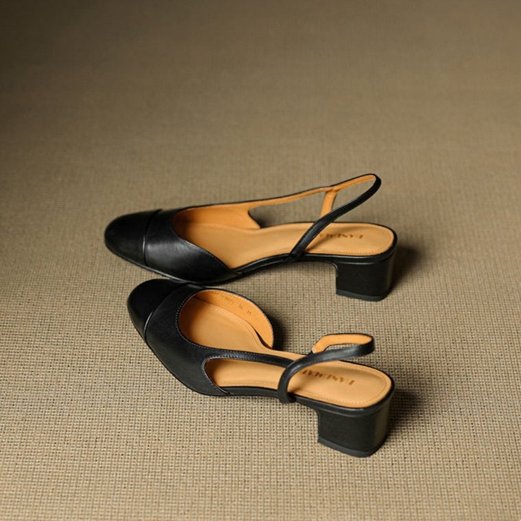 Helena | Sapatos Slingback de Couro Mulher Salto Bloco