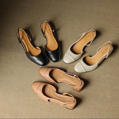 Helena | Sapatos Slingback de Couro Mulher Salto Bloco