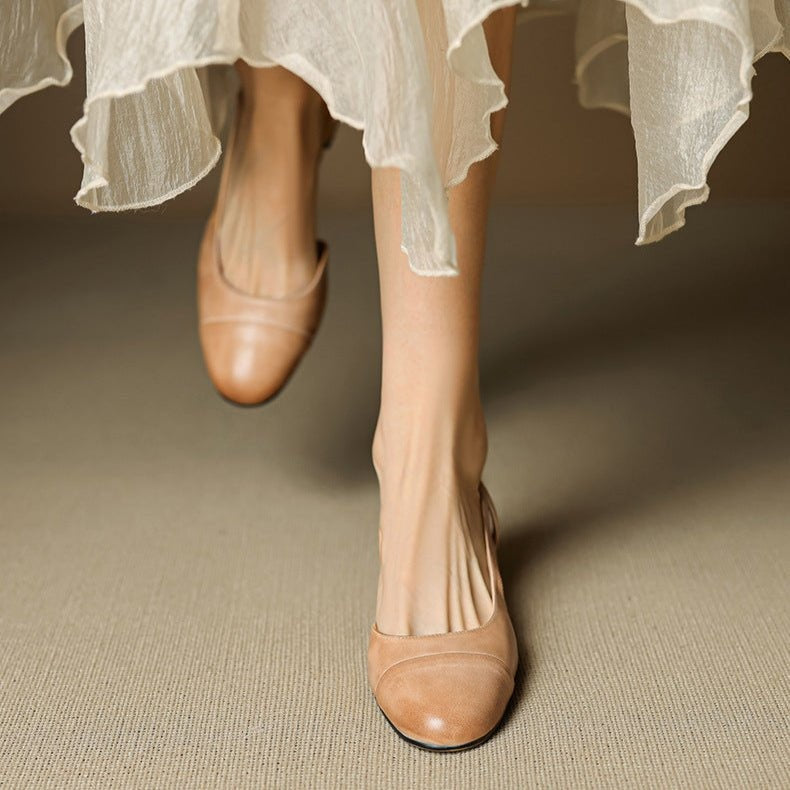 Helena | Sapatos Slingback de Couro Mulher Salto Bloco