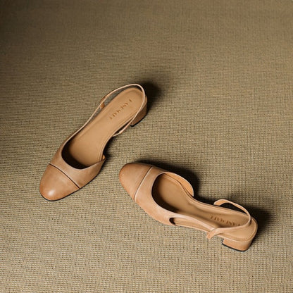 Helena | Sapatos Slingback de Couro Mulher Salto Bloco