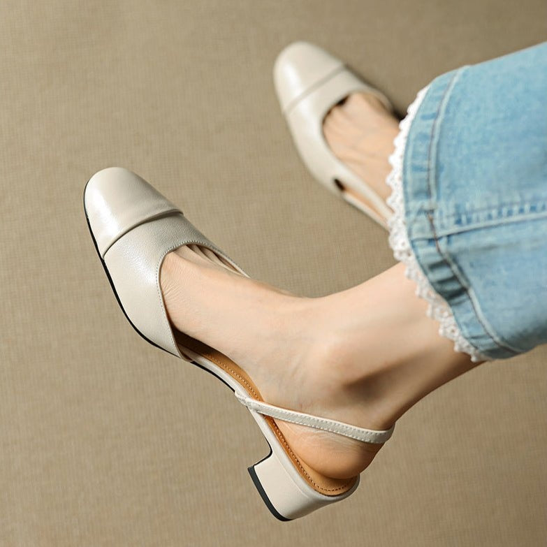 Helena | Sapatos Slingback de Couro Mulher Salto Bloco