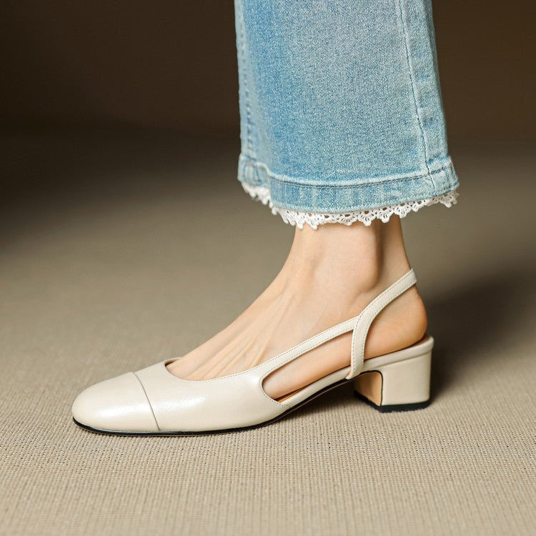 Helena | Sapatos Slingback de Couro Mulher Salto Bloco