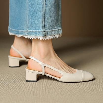 Helena | Sapatos Slingback de Couro Mulher Salto Bloco