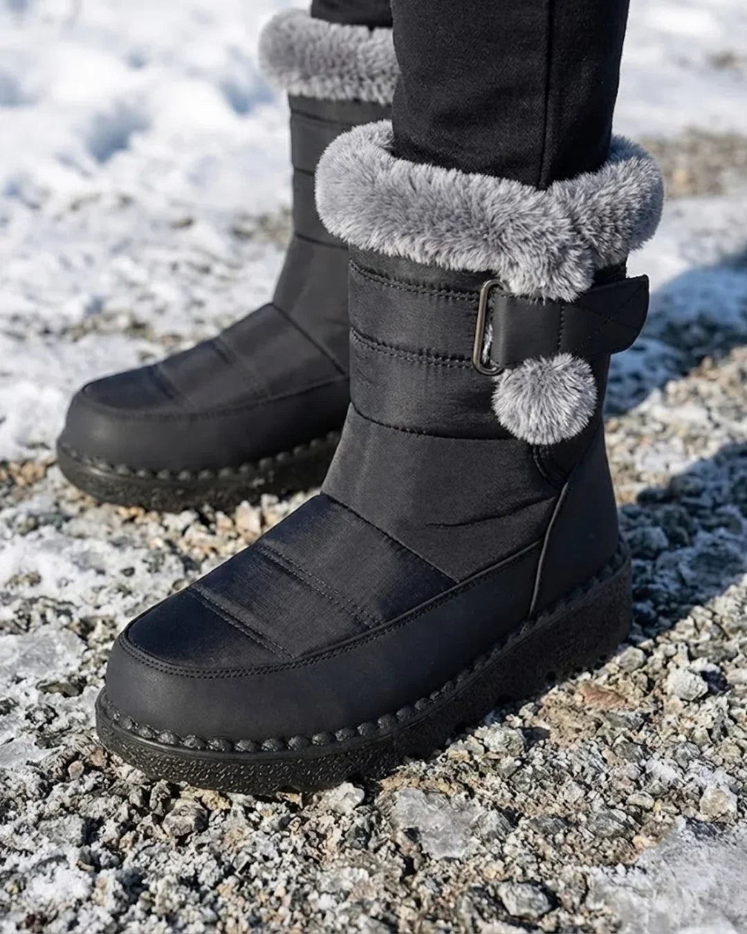 Henrietta | Women's Winter Snow Boots with Faux Fur Trim and Strap