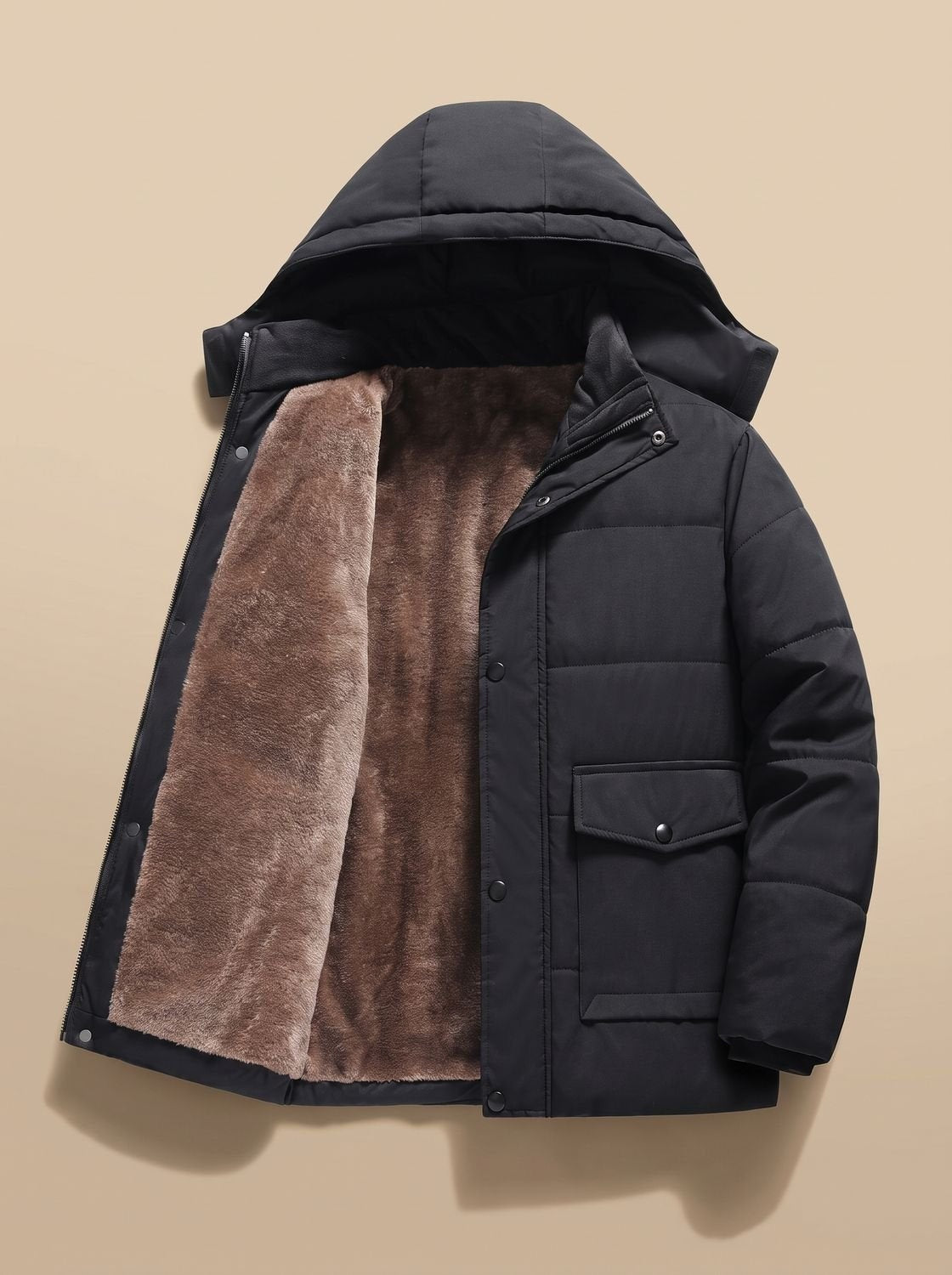 Henrique | Casaco Acolchoado Impermeável Homem com Capuz Forro Fleece