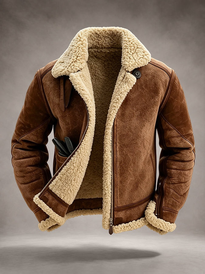 Hugo | Men's Shearling Jacket Suede-Look with Faux Fur Collar