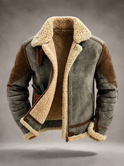 Hugo | Men's Shearling Jacket Suede-Look with Faux Fur Collar