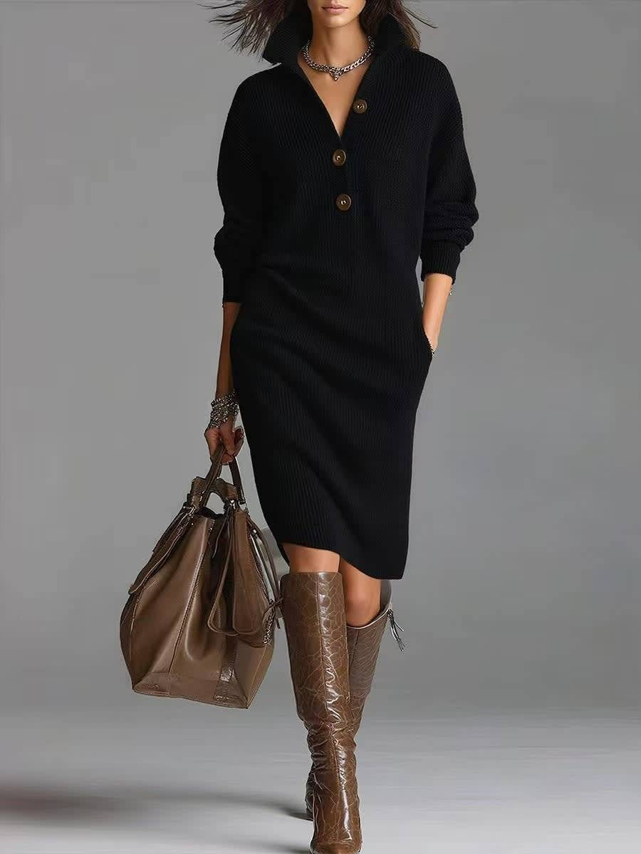 Imogen | Women's Winter Sweater Dress Long Sleeve Knit with Buttons