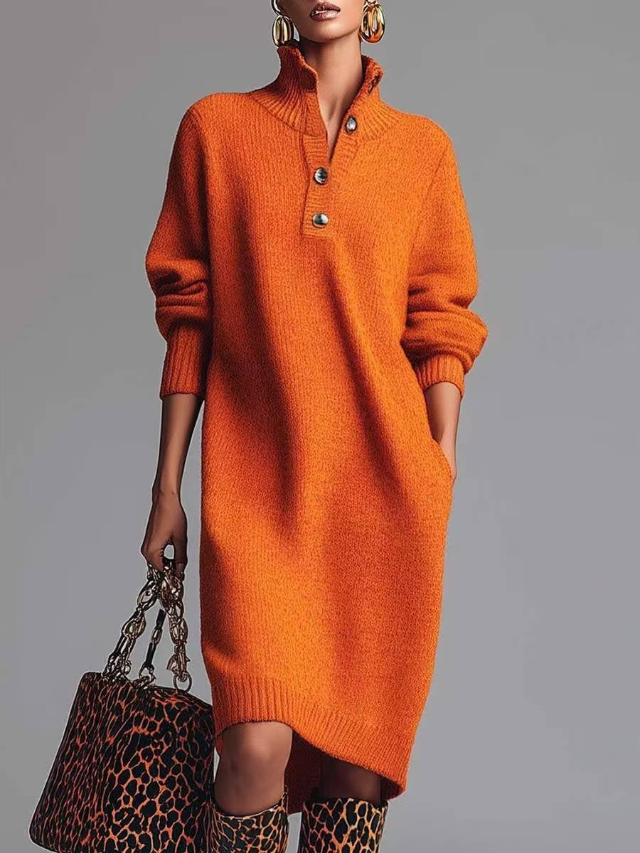 Imogen | Women's Winter Sweater Dress Long Sleeve Knit with Buttons