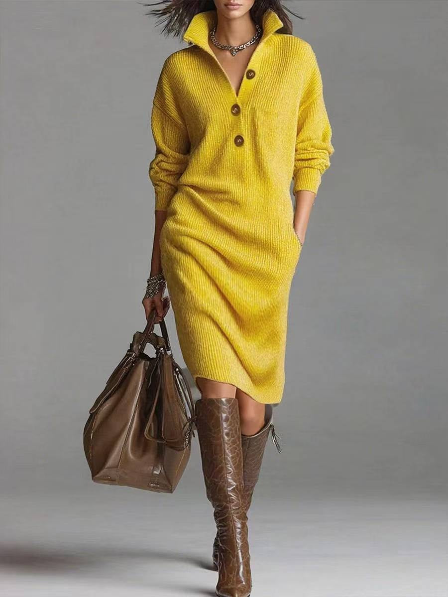 Imogen | Women's Winter Sweater Dress Long Sleeve Knit with Buttons
