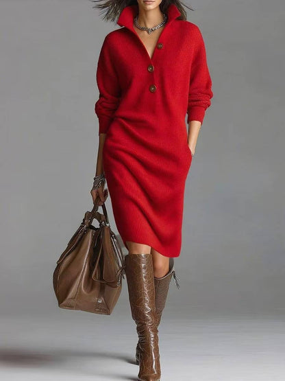 Imogen | Women's Winter Sweater Dress Long Sleeve Knit with Buttons