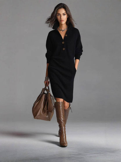 Imogen | Women's Winter Sweater Dress Long Sleeve Knit with Buttons