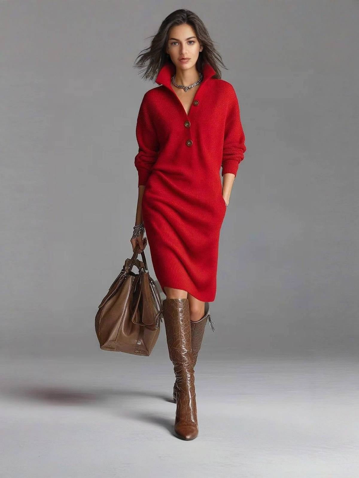 Imogen | Women's Winter Sweater Dress Long Sleeve Knit with Buttons