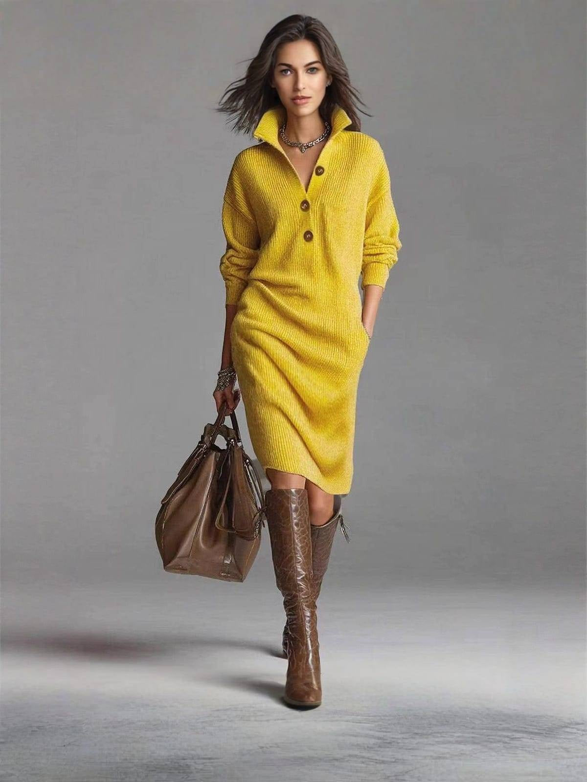 Imogen | Women's Winter Sweater Dress Long Sleeve Knit with Buttons