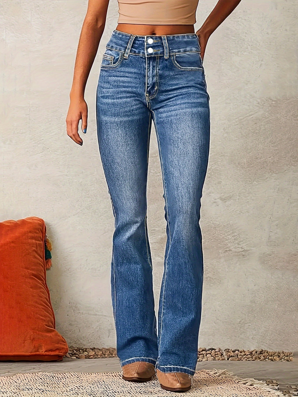 Inês | Jeans Bootcut Cintura Alta Mulher Calças de Ganga
