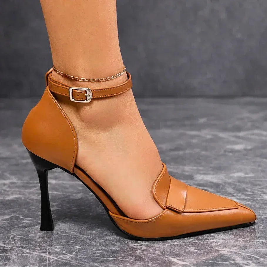 Irina | Stilettos de Couro Vegan Mulher Bico Apontado Tira Tornozelo