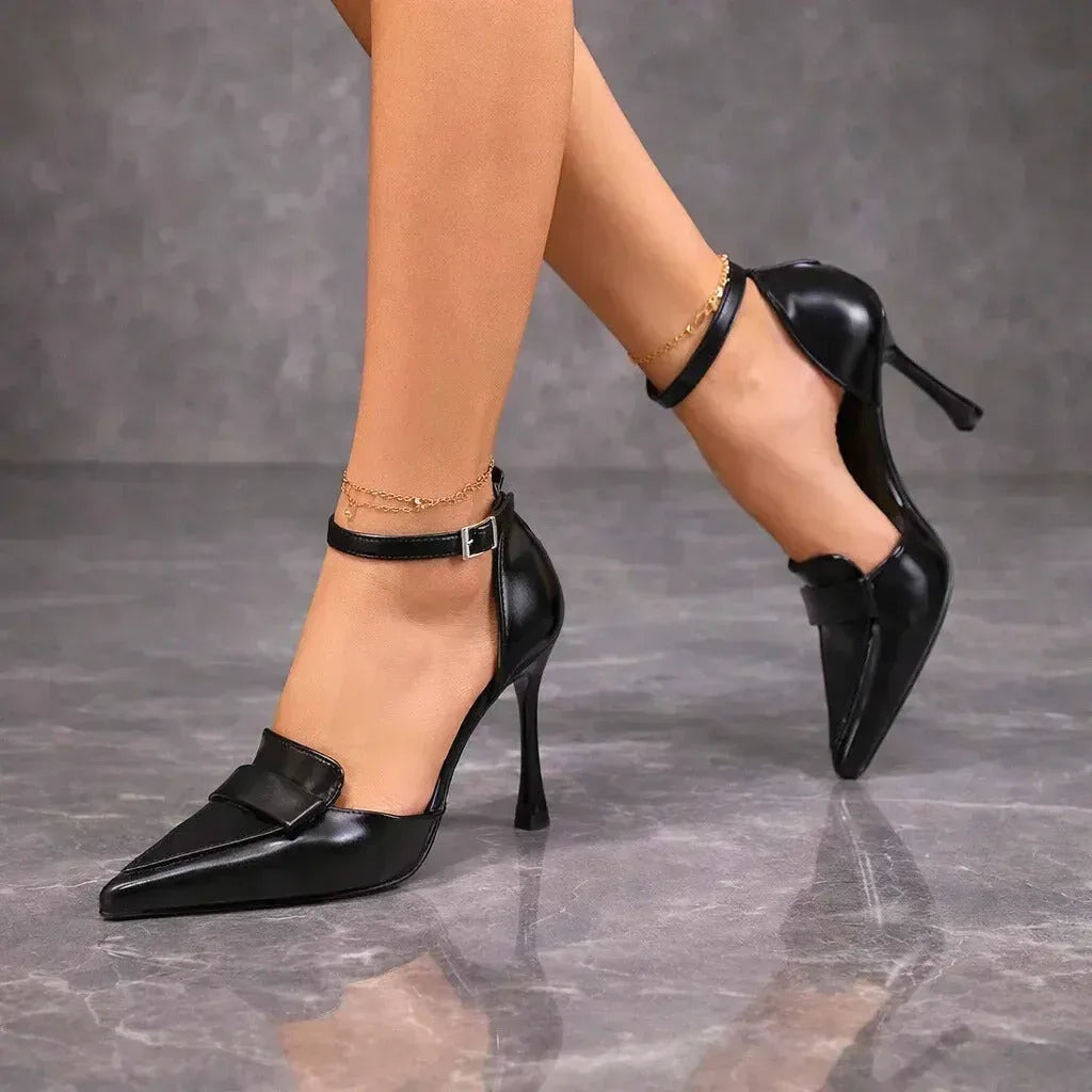 Irina | Stilettos de Couro Vegan Mulher Bico Apontado Tira Tornozelo