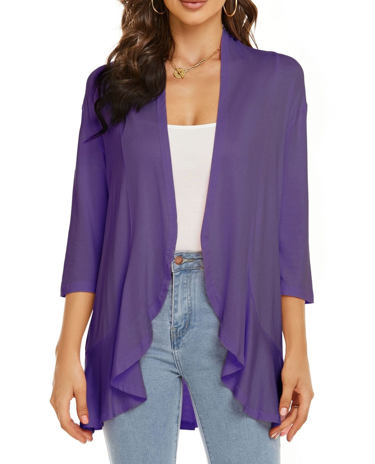 Isabel | Cardigan Frente Aberta Mulher Manga 3/4 Drapado
