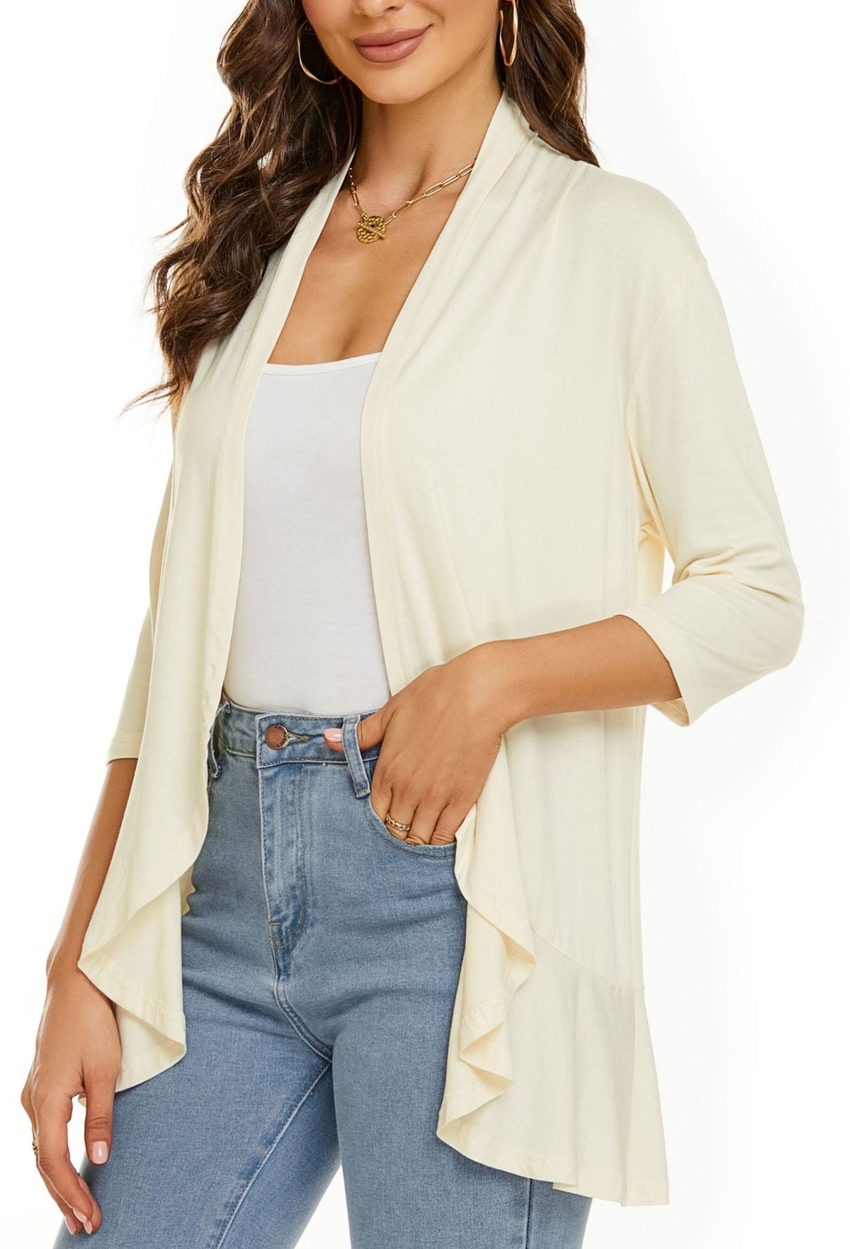 Isabel | Cardigan Frente Aberta Mulher Manga 3/4 Drapado