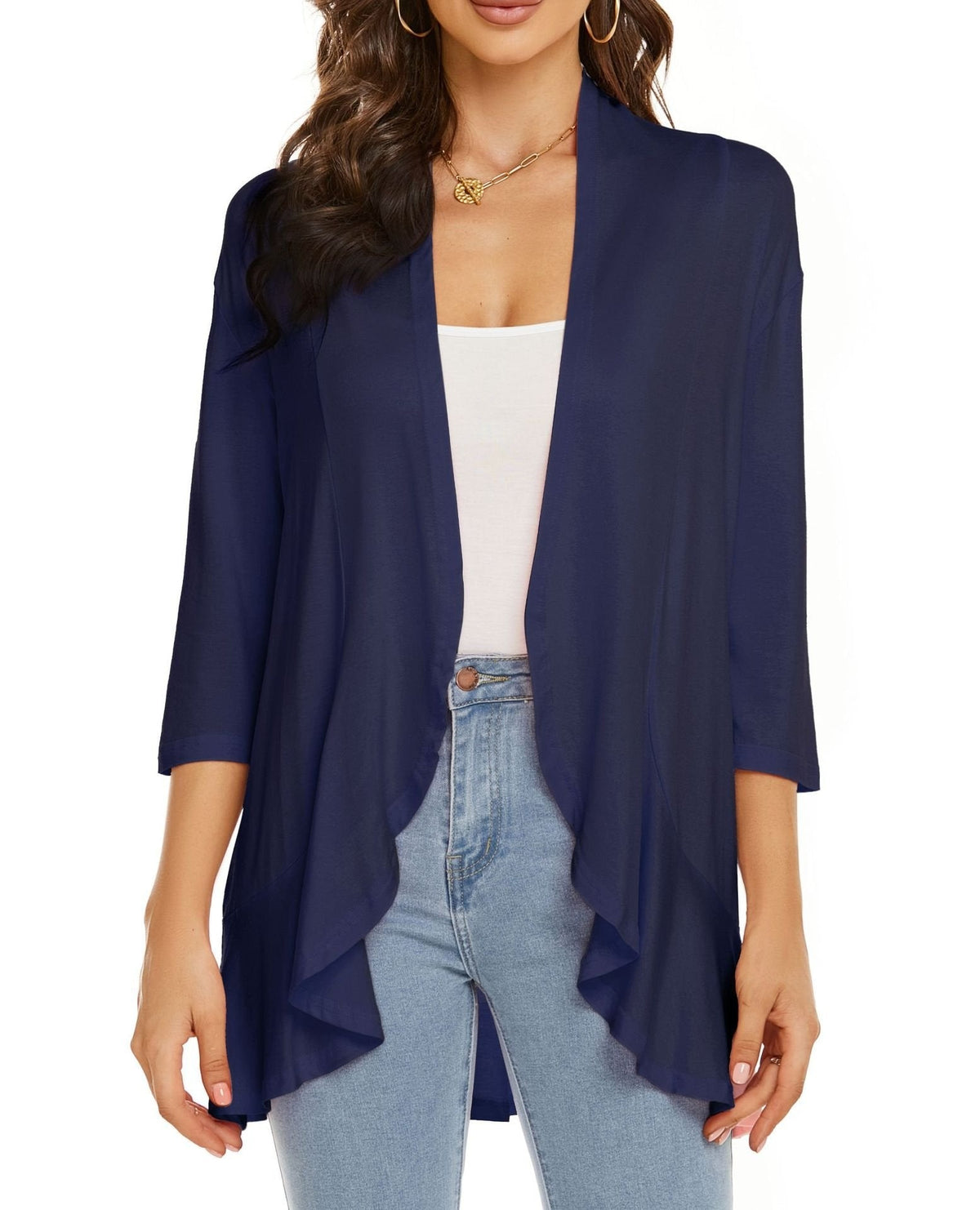 Isabel | Cardigan Frente Aberta Mulher Manga 3/4 Drapado