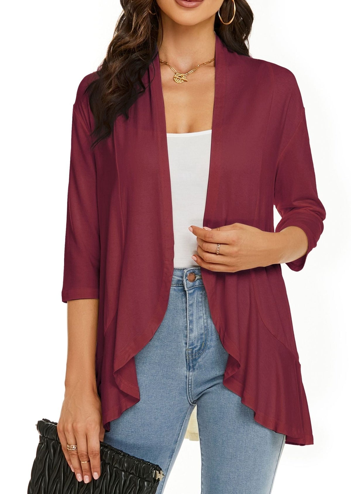 Isabel | Cardigan Frente Aberta Mulher Manga 3/4 Drapado