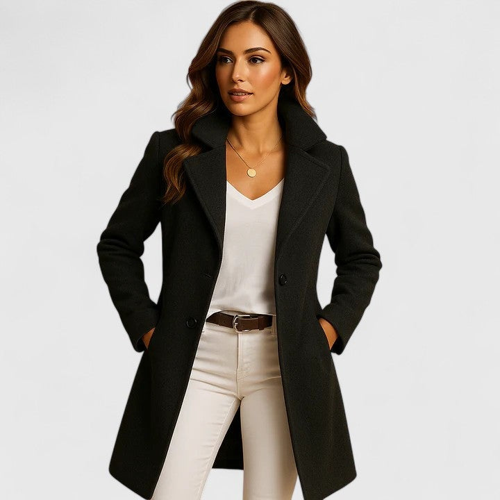 Joana | Casaco Comprido Elegante Mulher Gola Revers