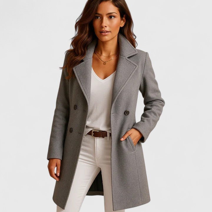 Joana | Casaco Comprido Elegante Mulher Gola Revers