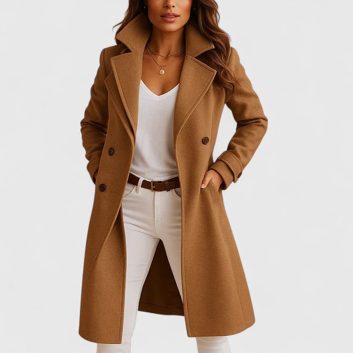 Joana | Casaco Comprido Elegante Mulher Gola Revers