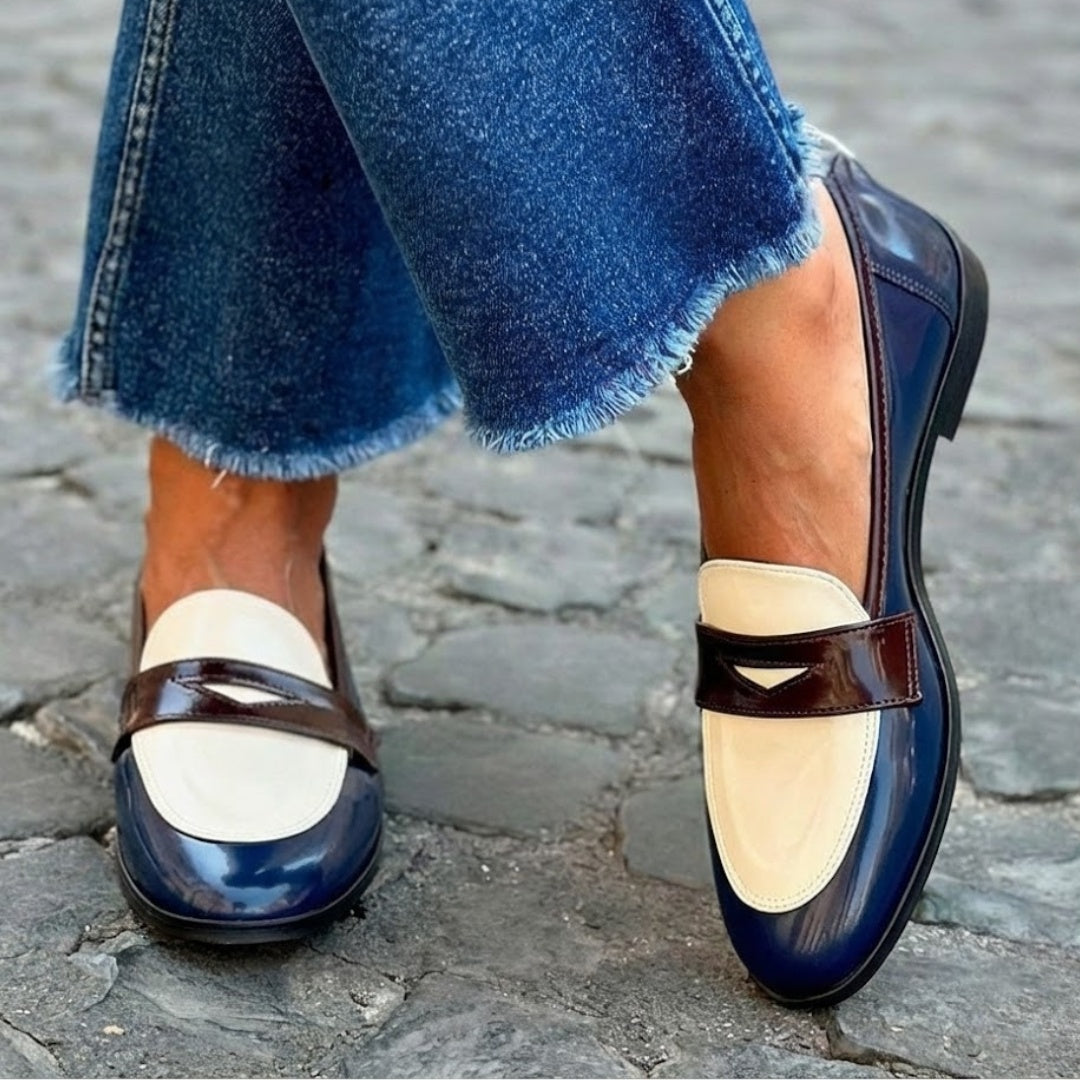 Joana | Mocassins de Verniz Mulher Bicolores Bico Redondo