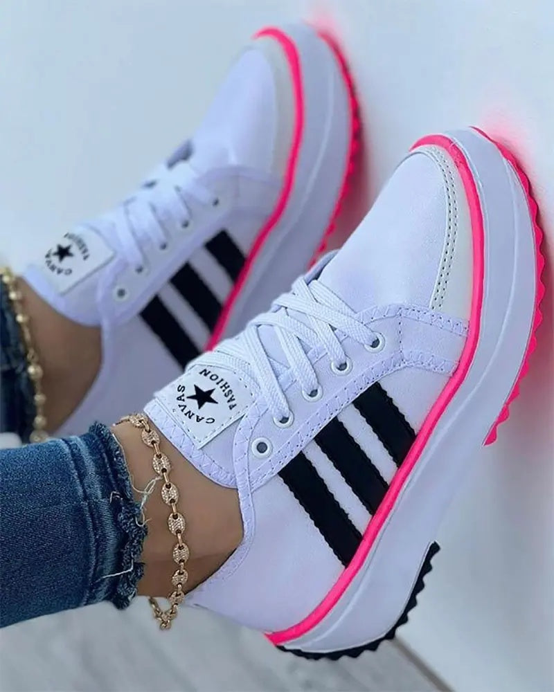 Rae | Women's Platform Sneakers Side Stripes Lace Up