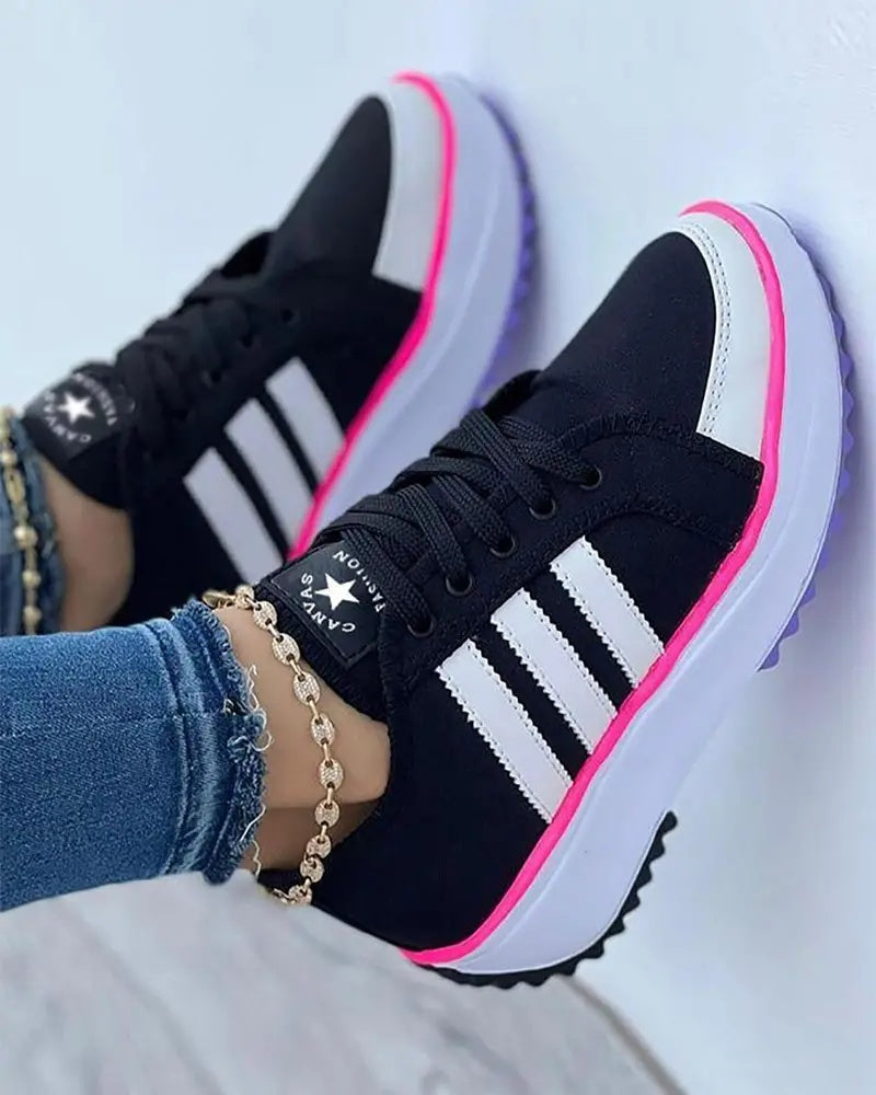 Rae | Women's Platform Sneakers Side Stripes Lace Up