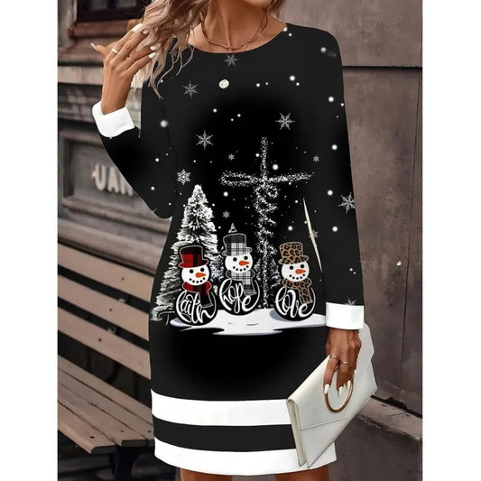 Josephine | Women's Christmas Dress Long Sleeve Mini Snowman Print