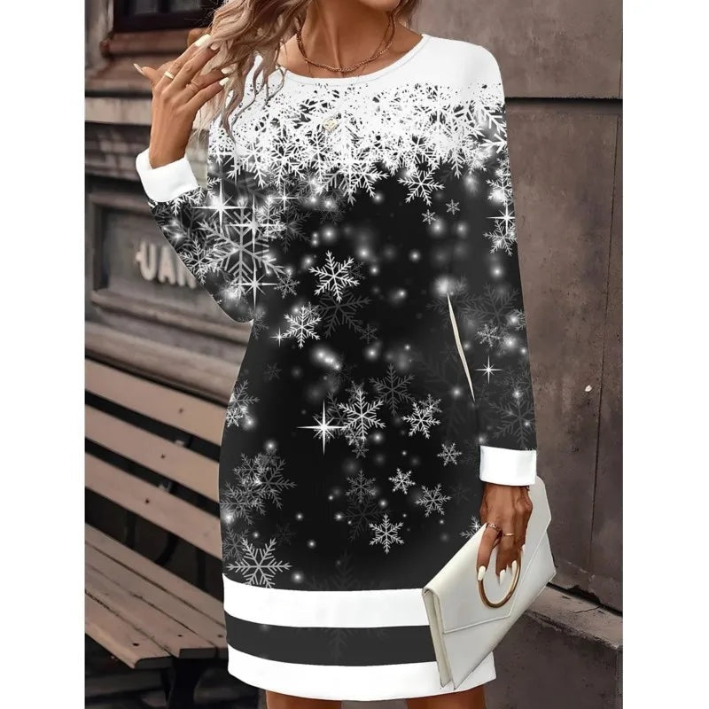 Josephine | Women's Christmas Dress Long Sleeve Mini Snowman Print