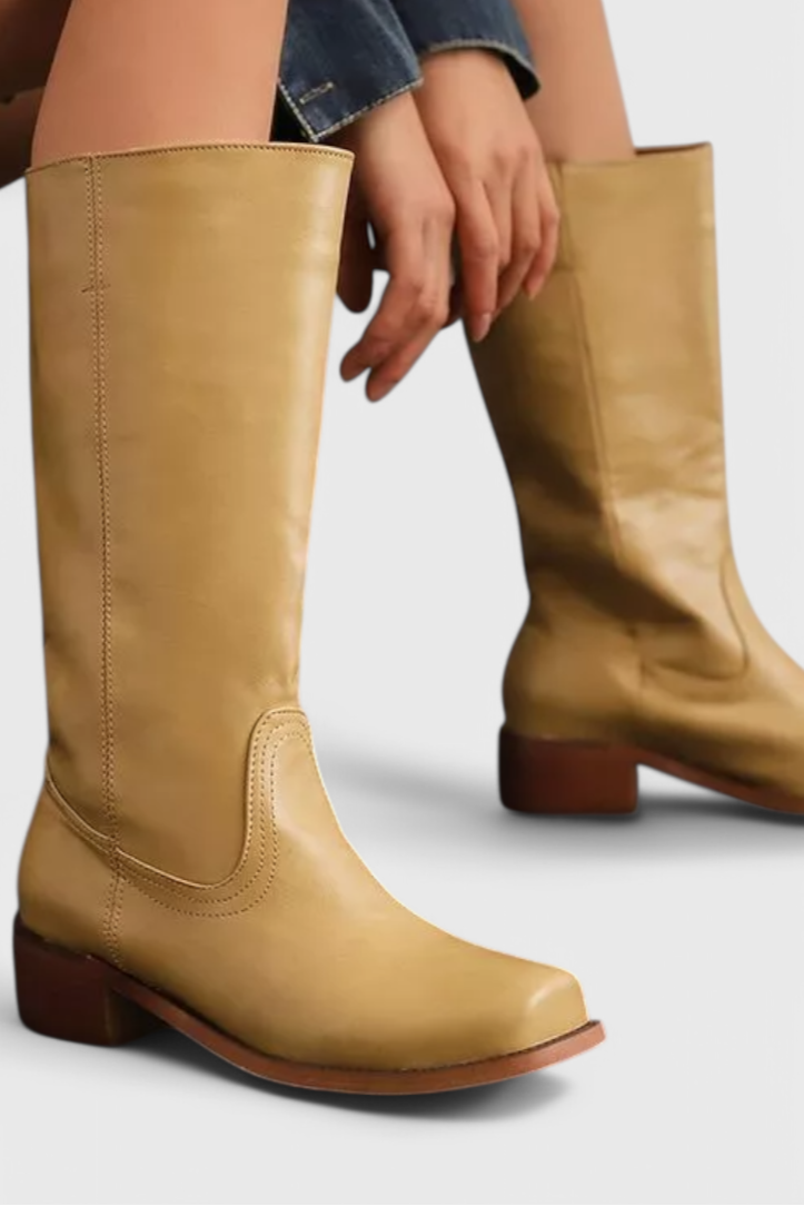 Leonor | Botas Cano Alto de Couro Mulher Salto Baixo