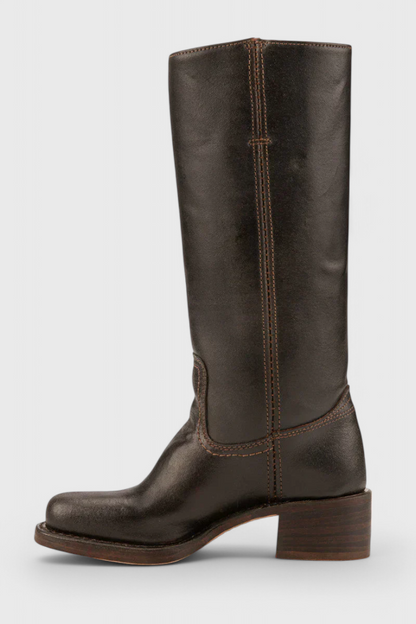 Leonor | Botas Cano Alto de Couro Mulher Salto Baixo