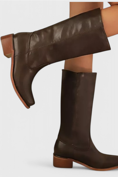 Leonor | Botas Cano Alto de Couro Mulher Salto Baixo