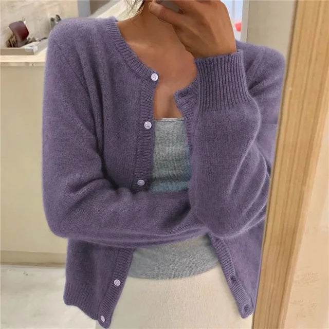 Leonor | Cardigan de Malha Suave Mulher Decote Redondo com Botões