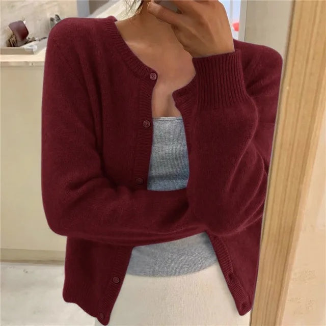 Leonor | Cardigan de Malha Suave Mulher Decote Redondo com Botões