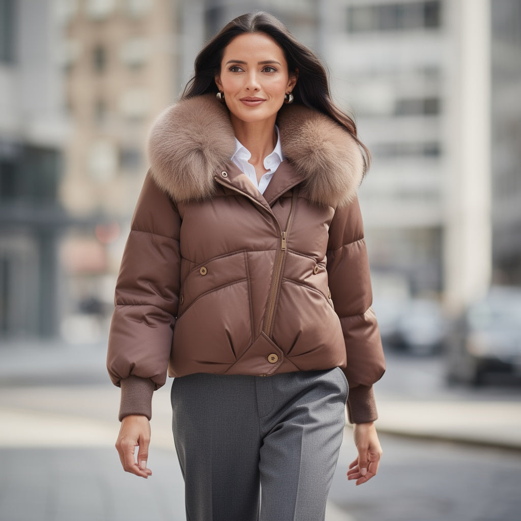 Liliana | Puffer Jacket Mulher Gola de Pelo Oversized