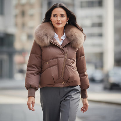 Liliana | Puffer Jacket Mulher Gola de Pelo Oversized