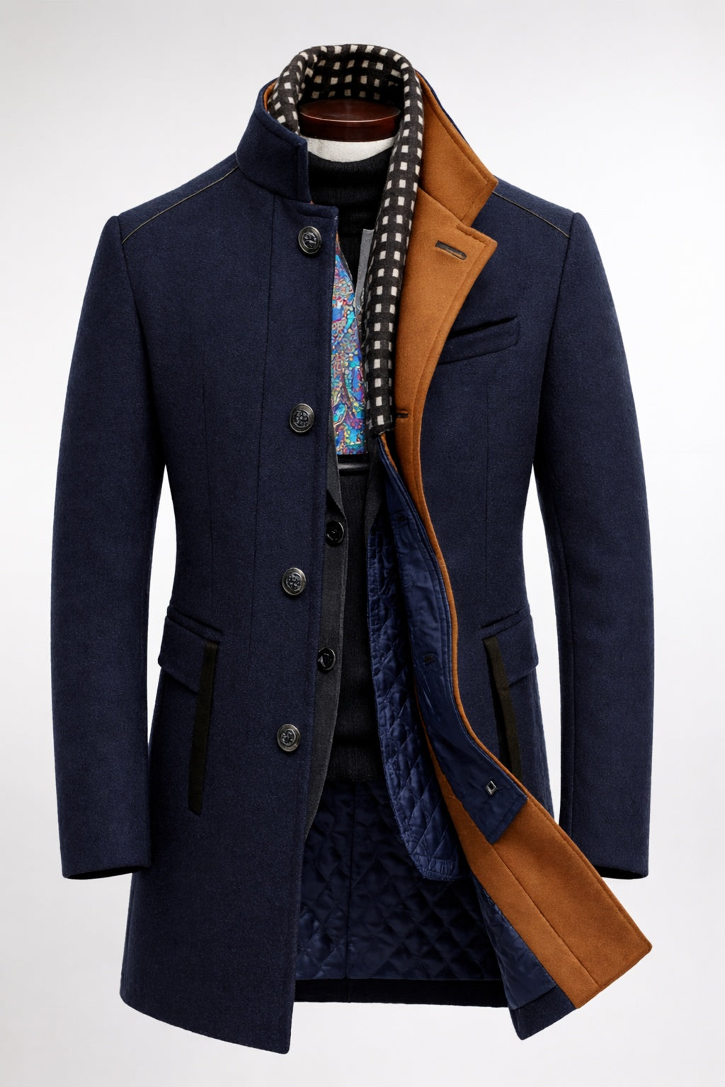 Lucian | Men's Quilted Lined Wool Blend Overcoat Funnel Neck Winter Coat