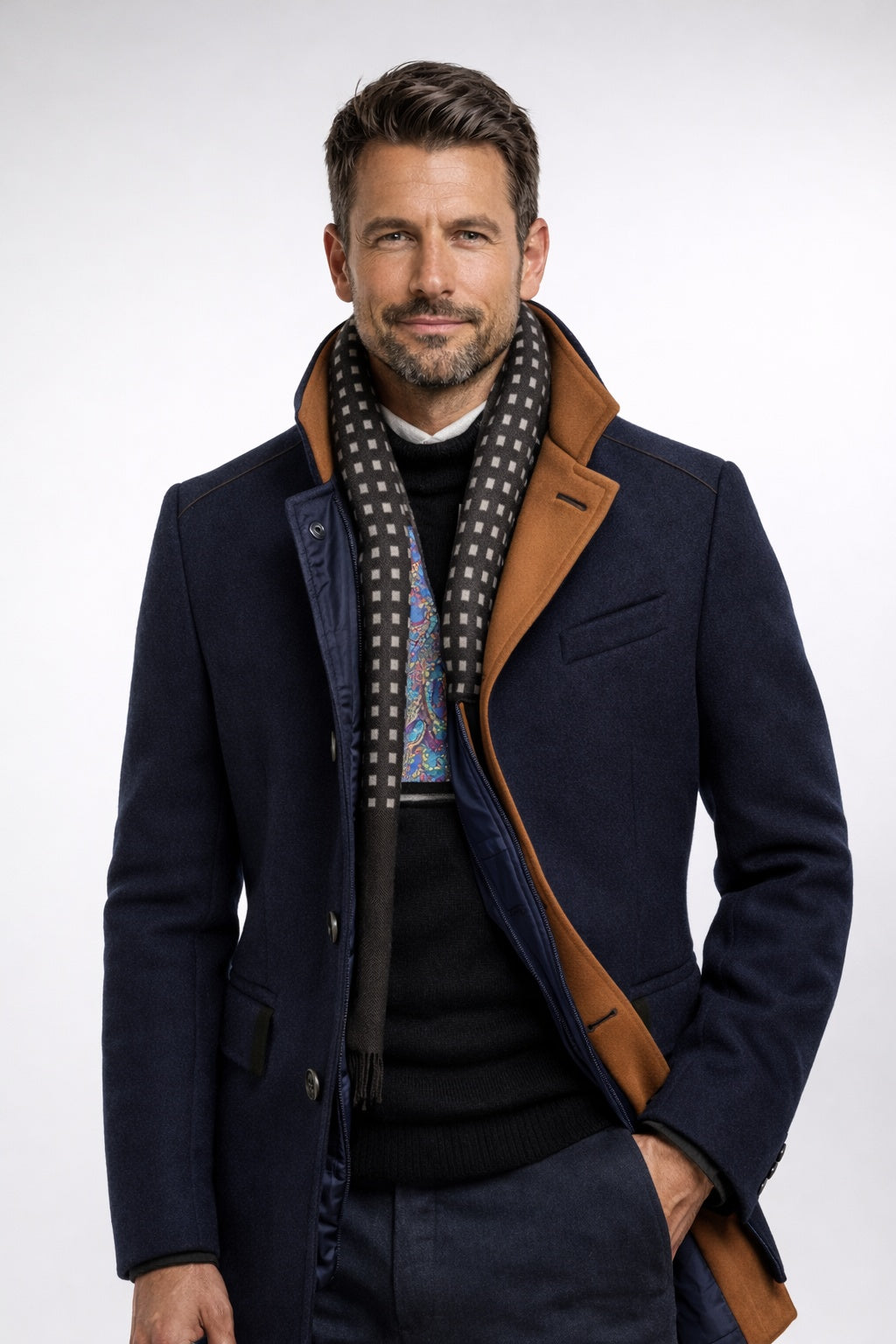 Lucian | Men's Quilted Lined Wool Blend Overcoat Funnel Neck Winter Coat