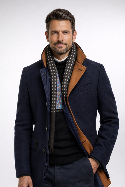 Lucian | Men's Quilted Lined Wool Blend Overcoat Funnel Neck Winter Coat