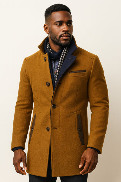 Lucian | Men's Quilted Lined Wool Blend Overcoat Funnel Neck Winter Coat