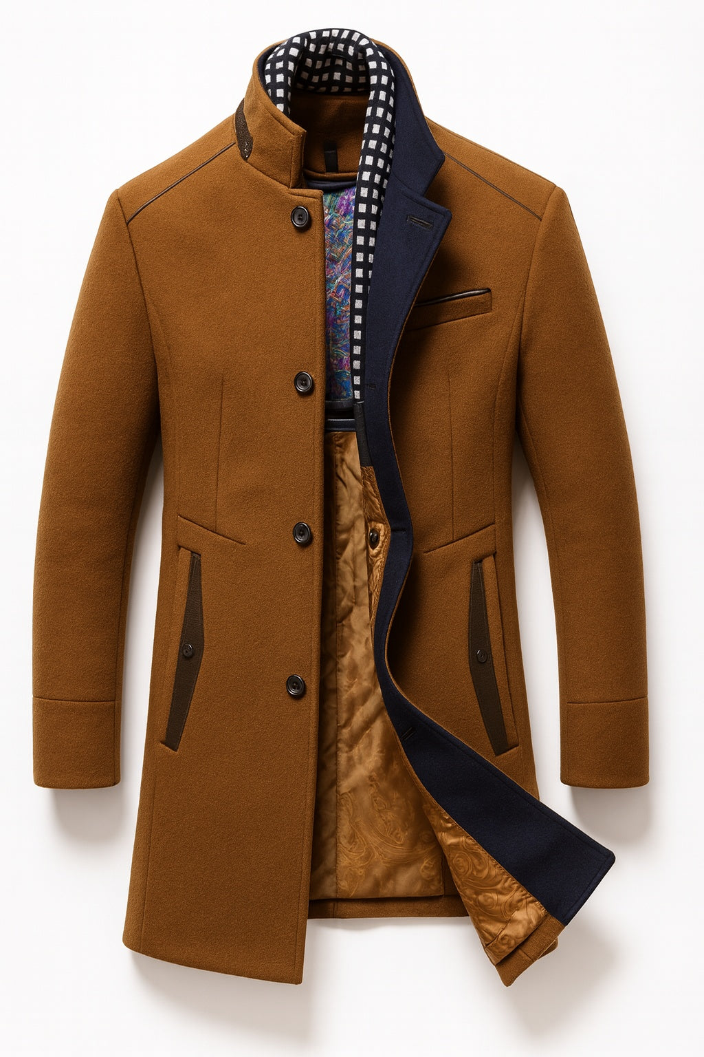 Lucian | Men's Quilted Lined Wool Blend Overcoat Funnel Neck Winter Coat