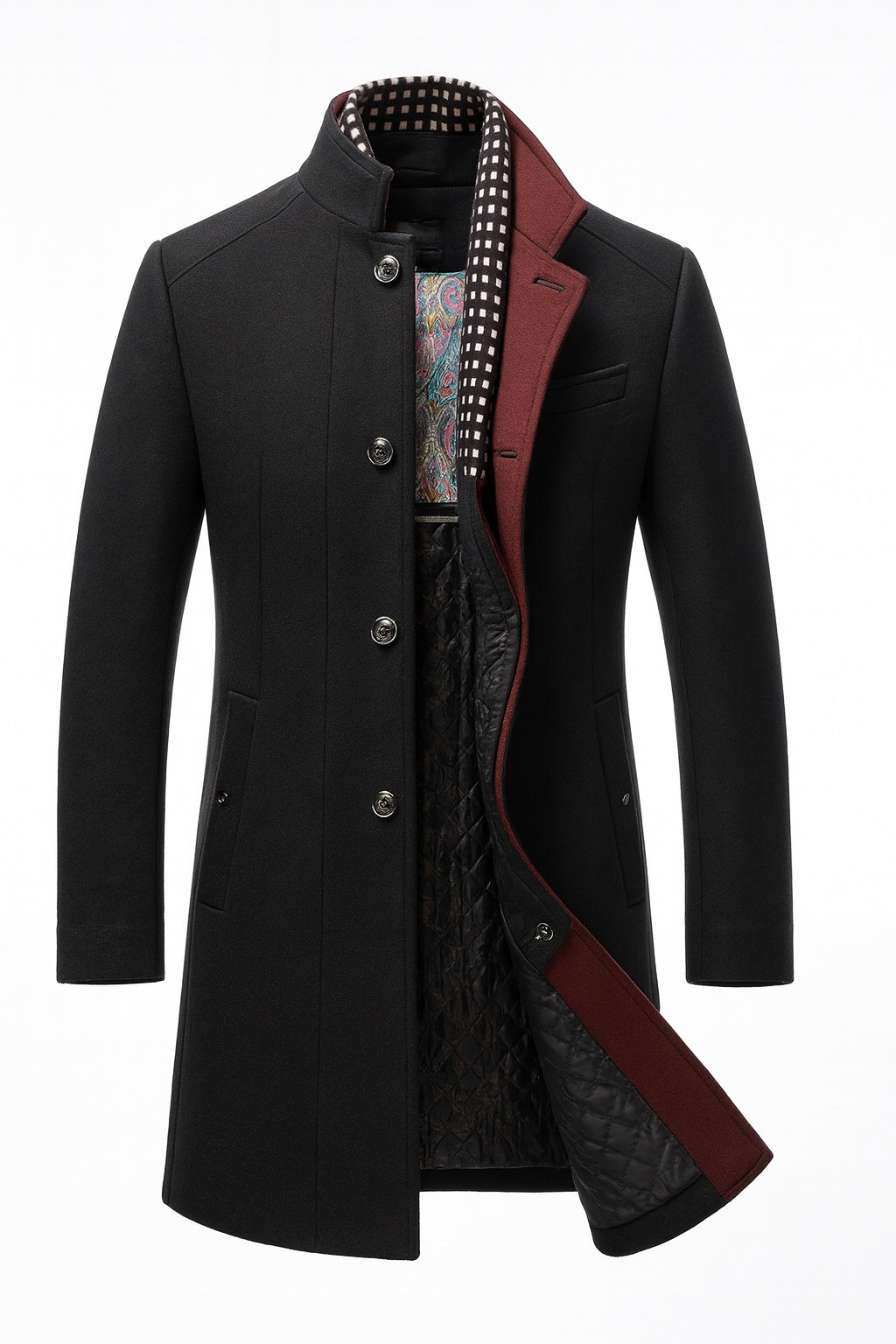 Lucian | Men's Quilted Lined Wool Blend Overcoat Funnel Neck Winter Coat