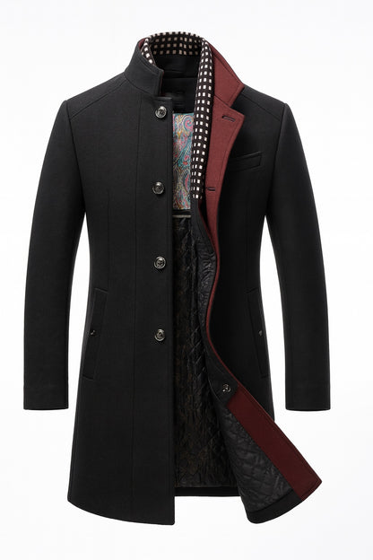 Lucian | Men's Quilted Lined Wool Blend Overcoat Funnel Neck Winter Coat