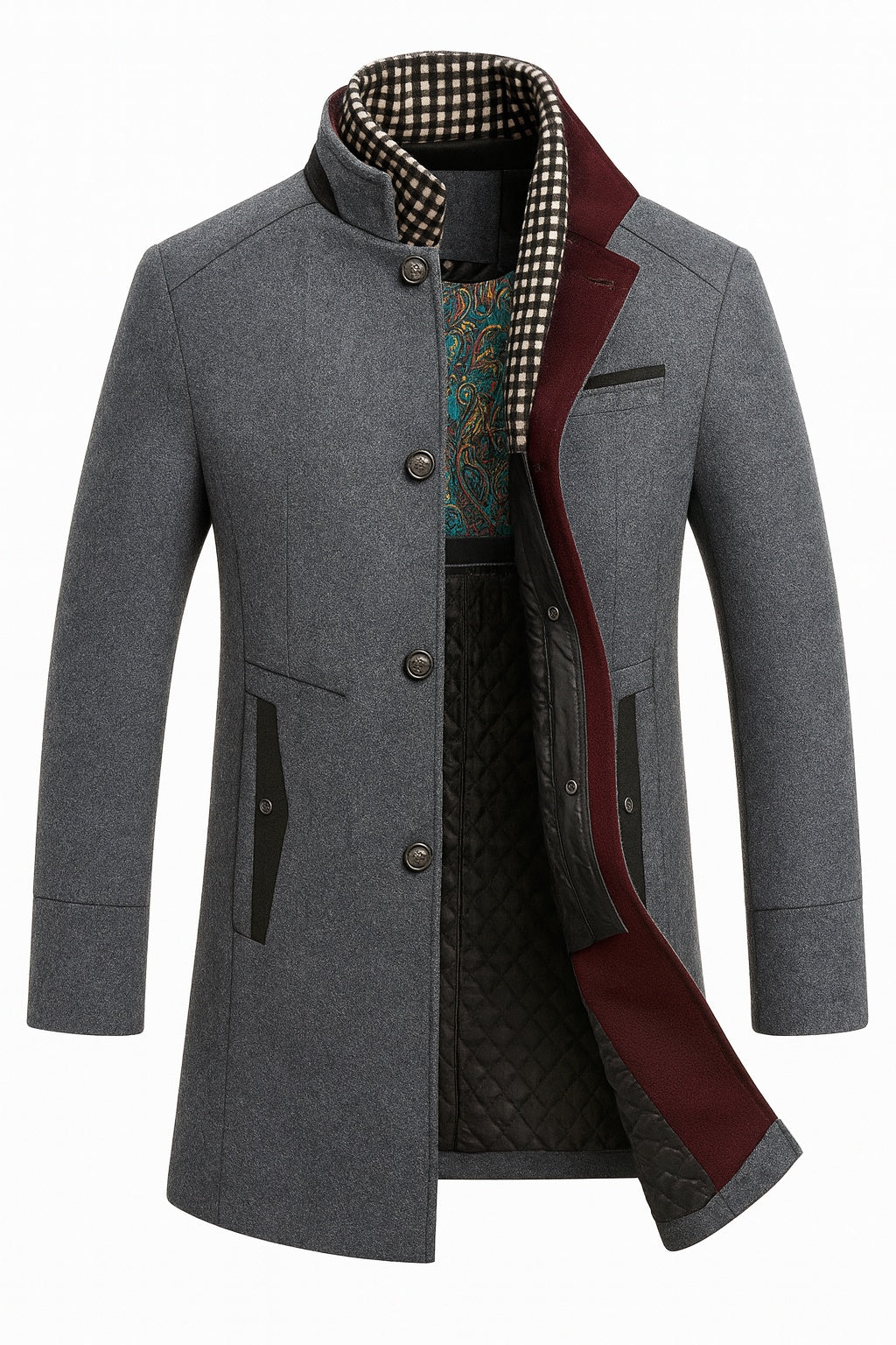 Lucian | Men's Quilted Lined Wool Blend Overcoat Funnel Neck Winter Coat