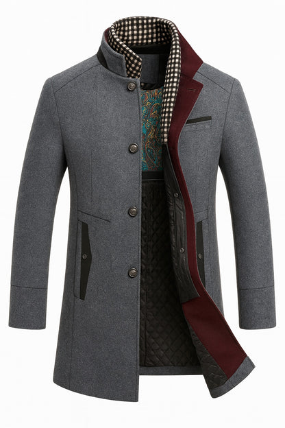 Lucian | Men's Quilted Lined Wool Blend Overcoat Funnel Neck Winter Coat