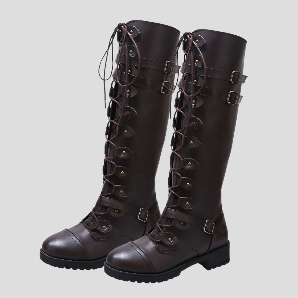 Madalena | Botas Militares Mulher Cano Alto Atacadores Fivela